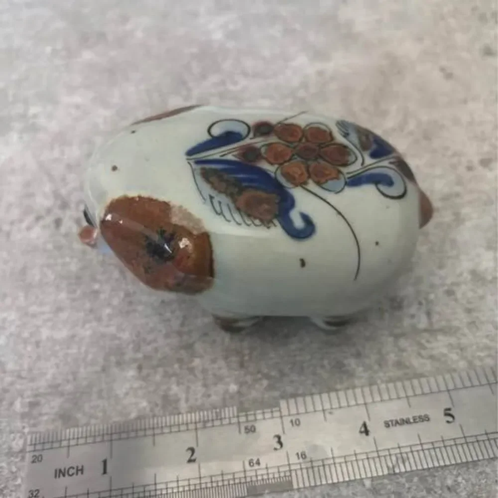 Vintage Mexican Pottery Pig Figurine Hand Painted Folk Art Ceramic